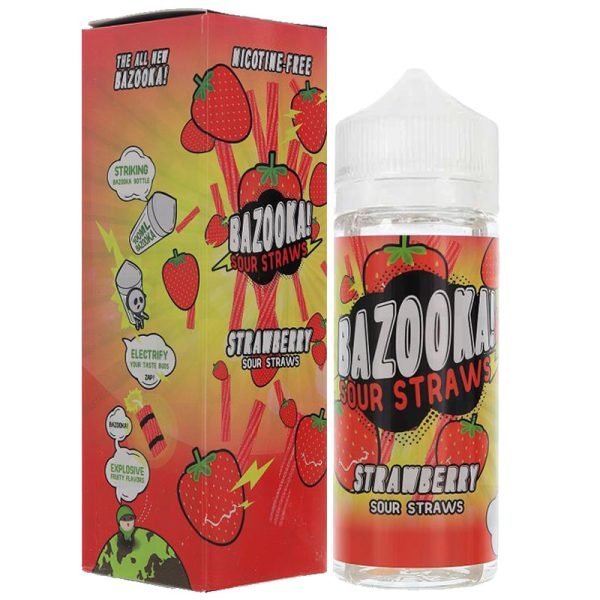 strawberry 100ml eliquid shortfill bottle with box by bazooka sour straws