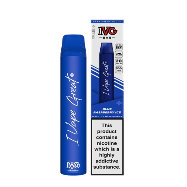 ivg bar plus blue raspberry ice disposable vape pod with box