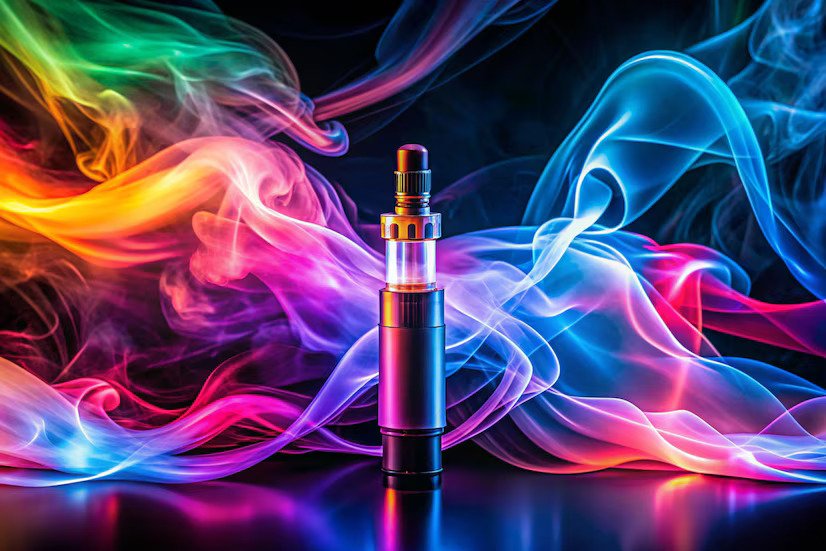 beautiful horizontal column smoke neon bright light blue pink orange black background exhaled out vape nice pattern printing backdrop 1028938 460332