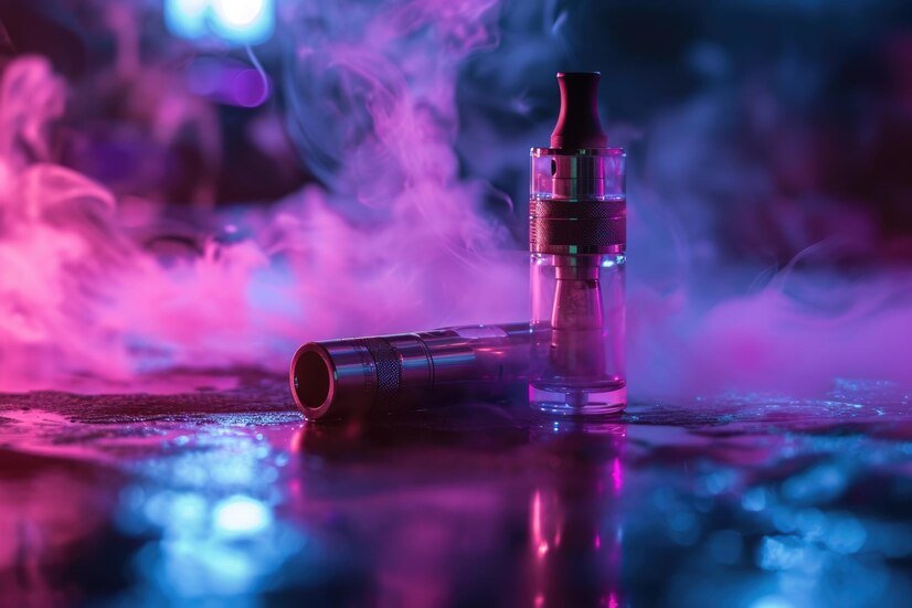 vape atomizer produces colored smoke with soft focus 875825 19659